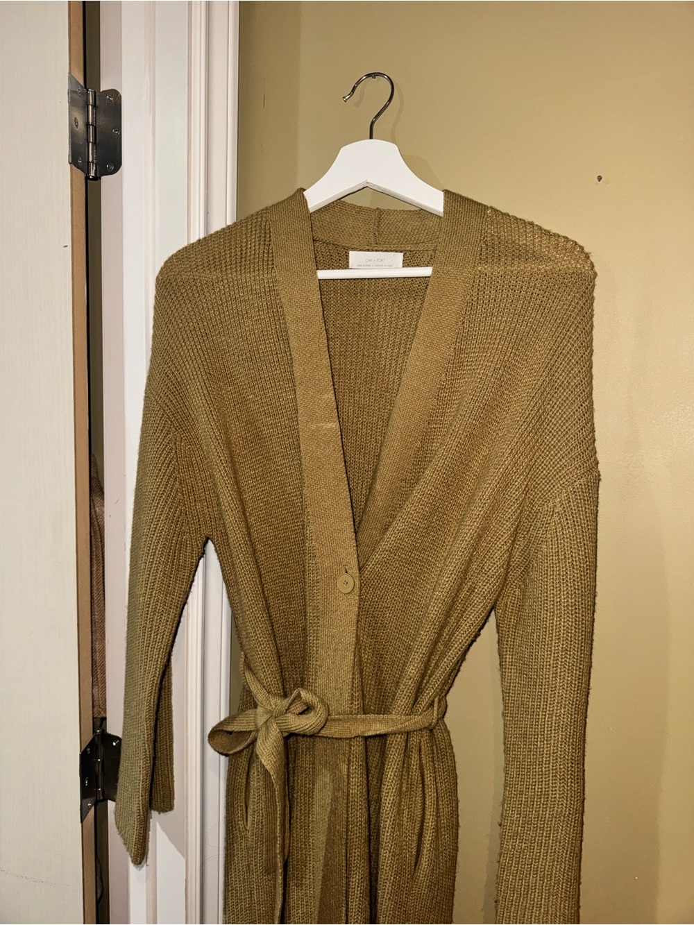 OAK + FORT Olive Knit Belted Cardigan
